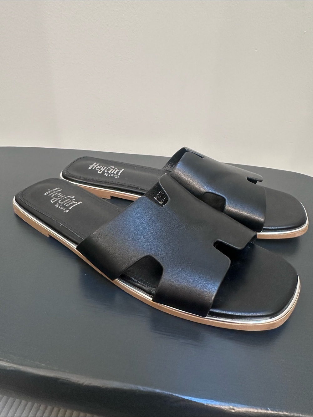 Hey Girl by Corkys Black Slide Mules with Contrast Trim
